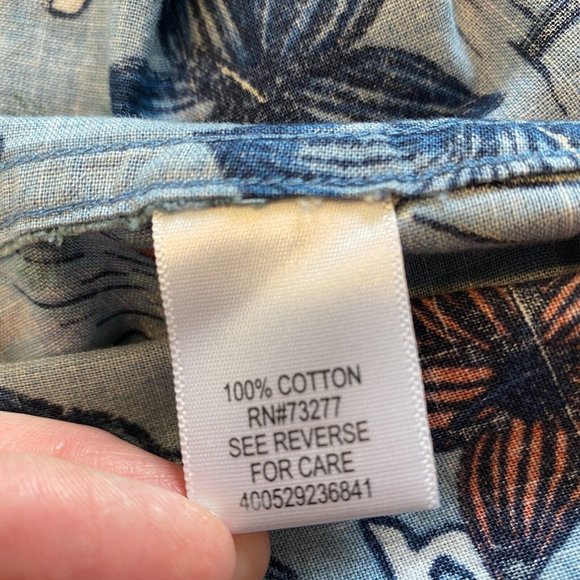 Croft & Barrow Button Up Shirt L Men Blue Short Sleeve Cotton Island Print Aloha - Picture 9 of 9